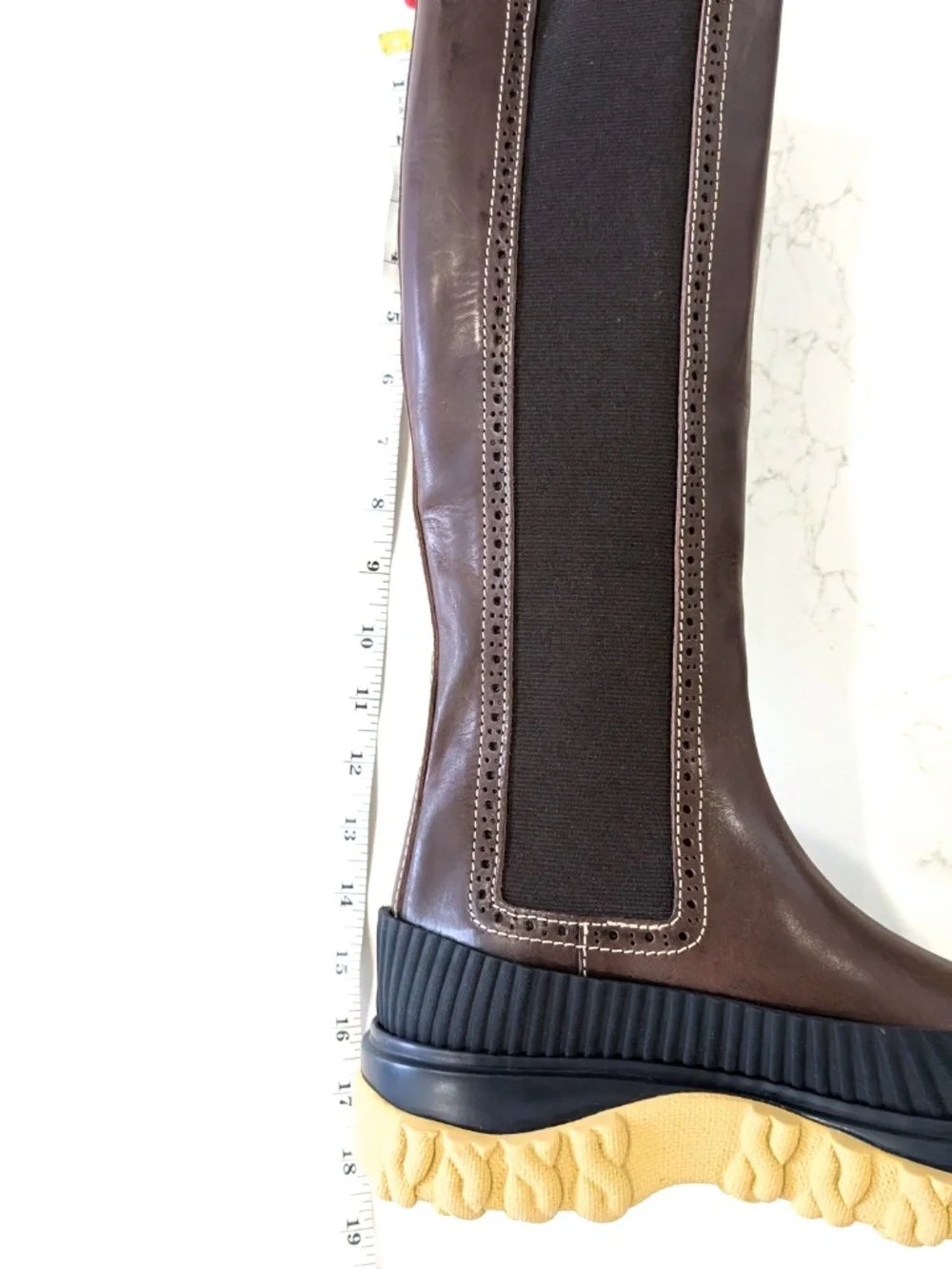 THOM BROWNE Knee High Chelsea Duck Boots Brown Leather Rubber Sole SIZE 9